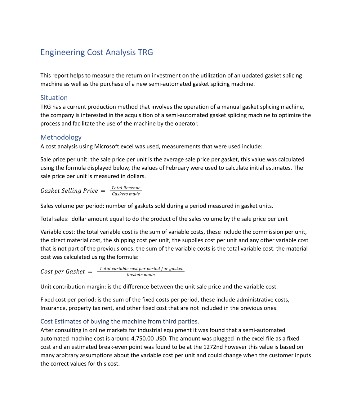 TRG cost analysis